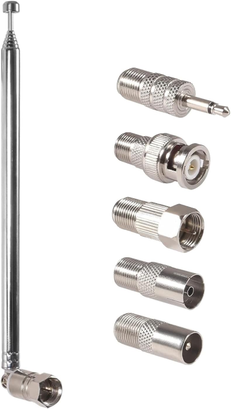 AEDIKO FM Telescopic Antenna 75 Ohm Indoor FM Radio Antenna F Type Male Plug Connector with 5pcs Converter for TV AM FM Radio Stereo Receiver - Image 1